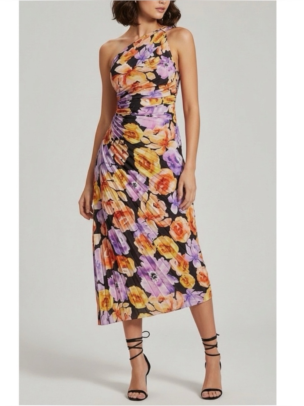 Anthropologie || Geisha Designs Pleated One Shoulder Asymmetrical Hem Midi Dress